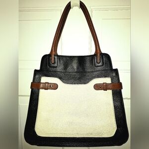 Gorgeous Vince Camuto cream, tan, and black leather handbag tote.
